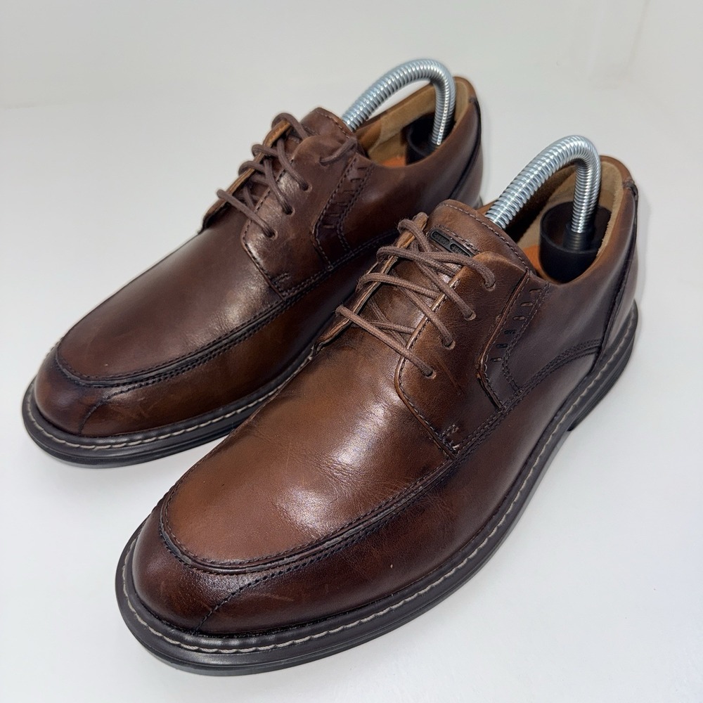 Clarks DressLite Ace Apron Toe Oxford Brown Leather Shoes Mens 7M Lace Up
